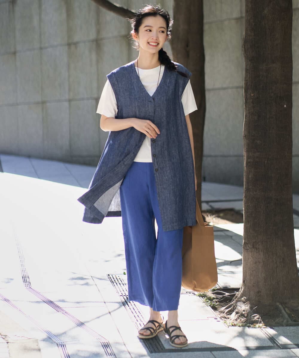 NGDGE41390 GIANNI LO GIUDICE(ジャンニ ロ ジュディチェ) [洗える]デニム調リネンジレ ネイビー