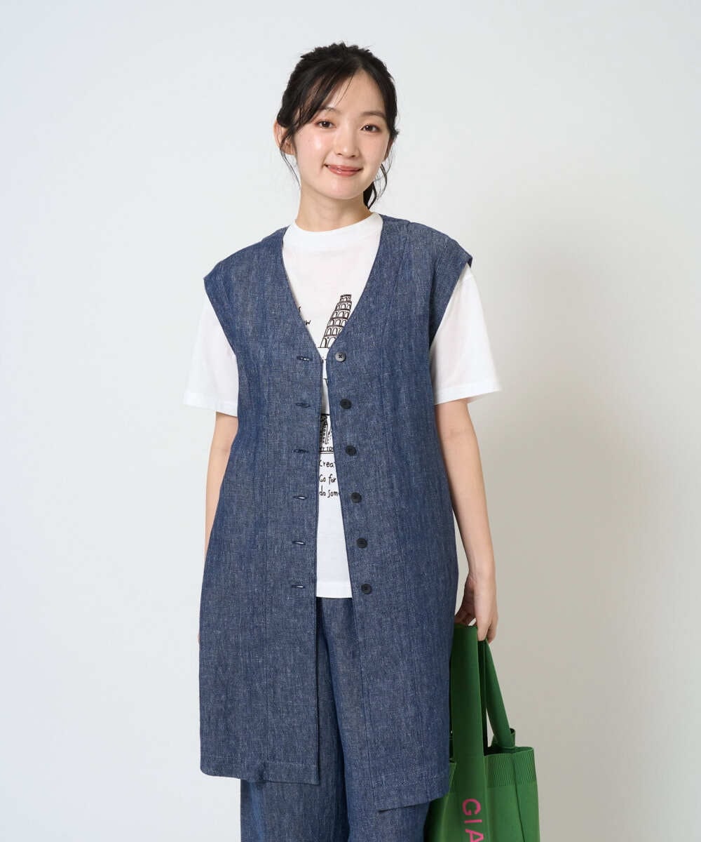 NGDGE41390 GIANNI LO GIUDICE(ジャンニ ロ ジュディチェ) [洗える]デニム調リネンジレ ネイビー