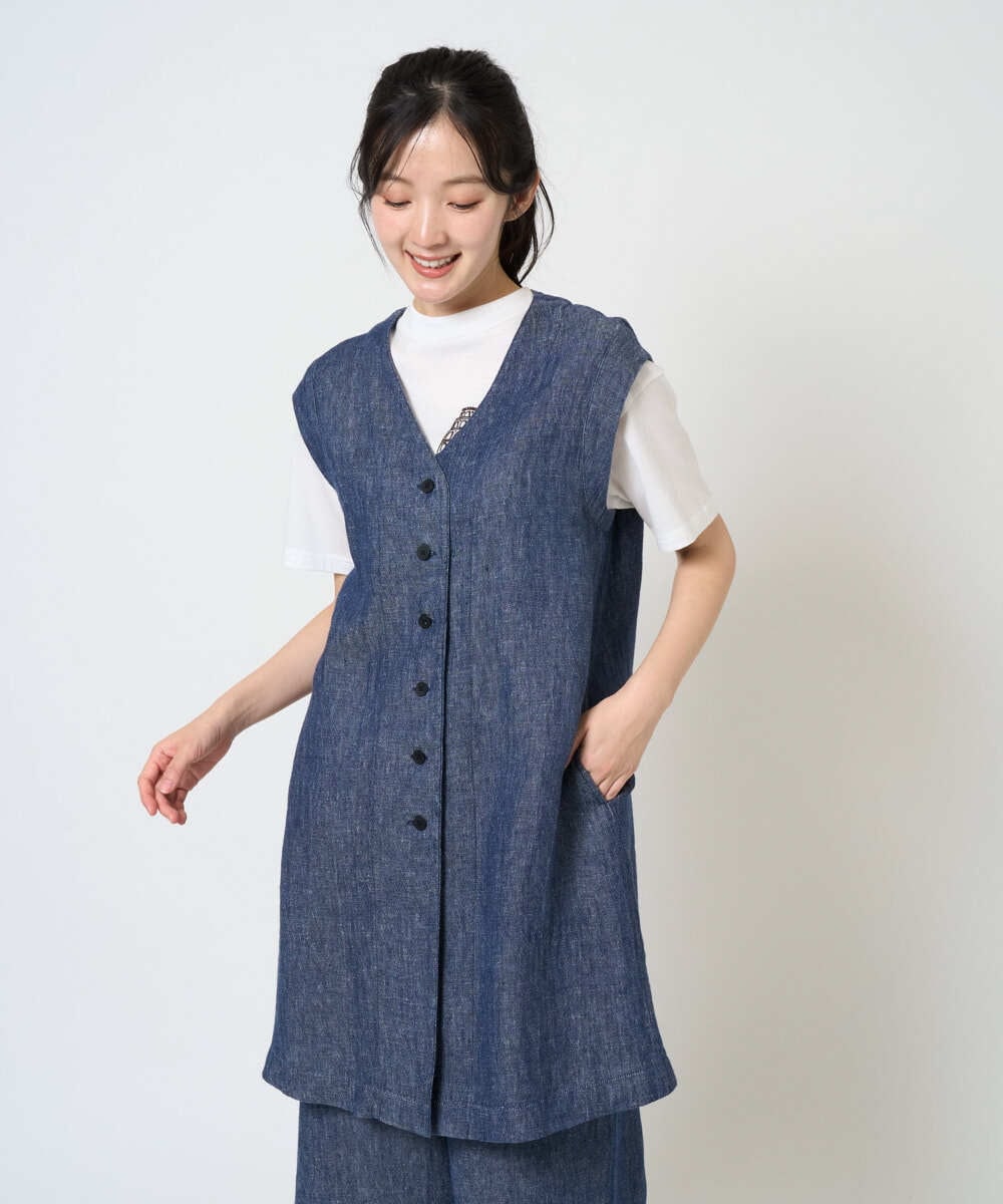 NGDGE41390 GIANNI LO GIUDICE(ジャンニ ロ ジュディチェ) [洗える]デニム調リネンジレ ネイビー