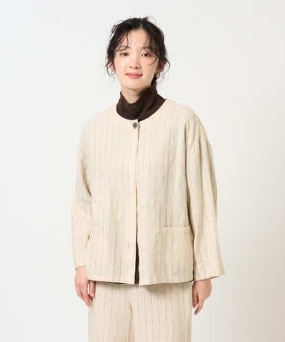 NGDGE50430 GIANNI LO GIUDICE [洗える]リネンステッチストライプジャケット