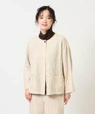 NGDGE50430 GIANNI LO GIUDICE(ジャンニ ロ ジュディチェ) [洗える]リネンステッチストライプジャケット ベージュ