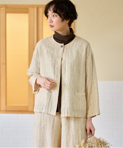 NGDGE50430 GIANNI LO GIUDICE [洗える]リネンステッチストライプジャケット