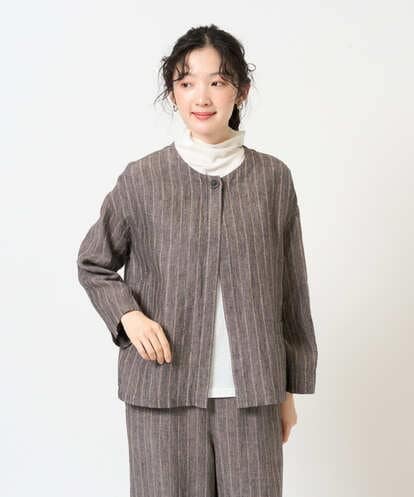 NGDGE50430  [洗える]リネンステッチストライプジャケット