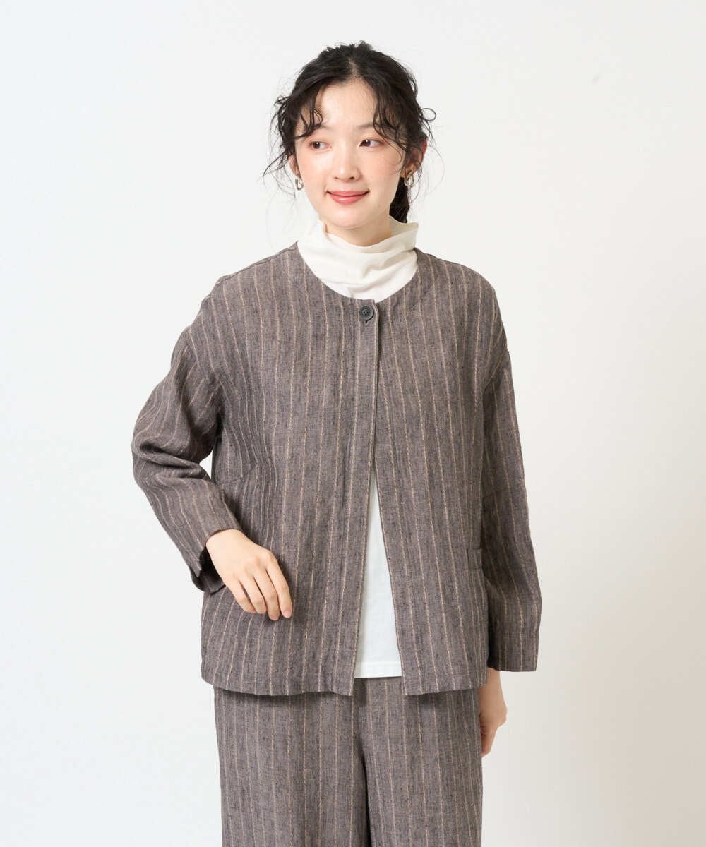 NGDGE50430 GIANNI LO GIUDICE(ジャンニ ロ ジュディチェ) [洗える]リネンステッチストライプジャケット ブラック