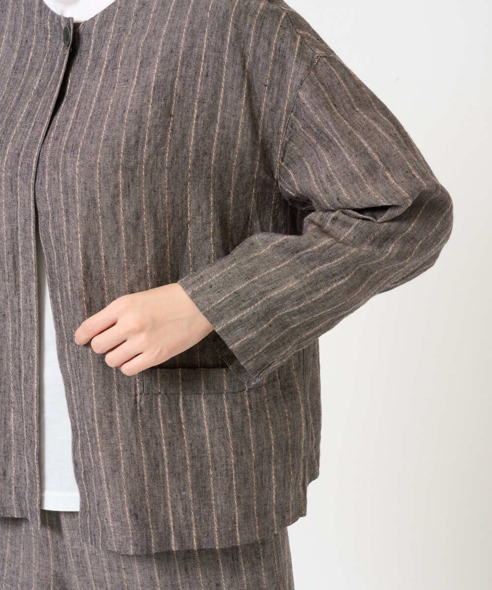 NGDGE50430 GIANNI LO GIUDICE(ジャンニ ロ ジュディチェ) [洗える]リネンステッチストライプジャケット ブラック