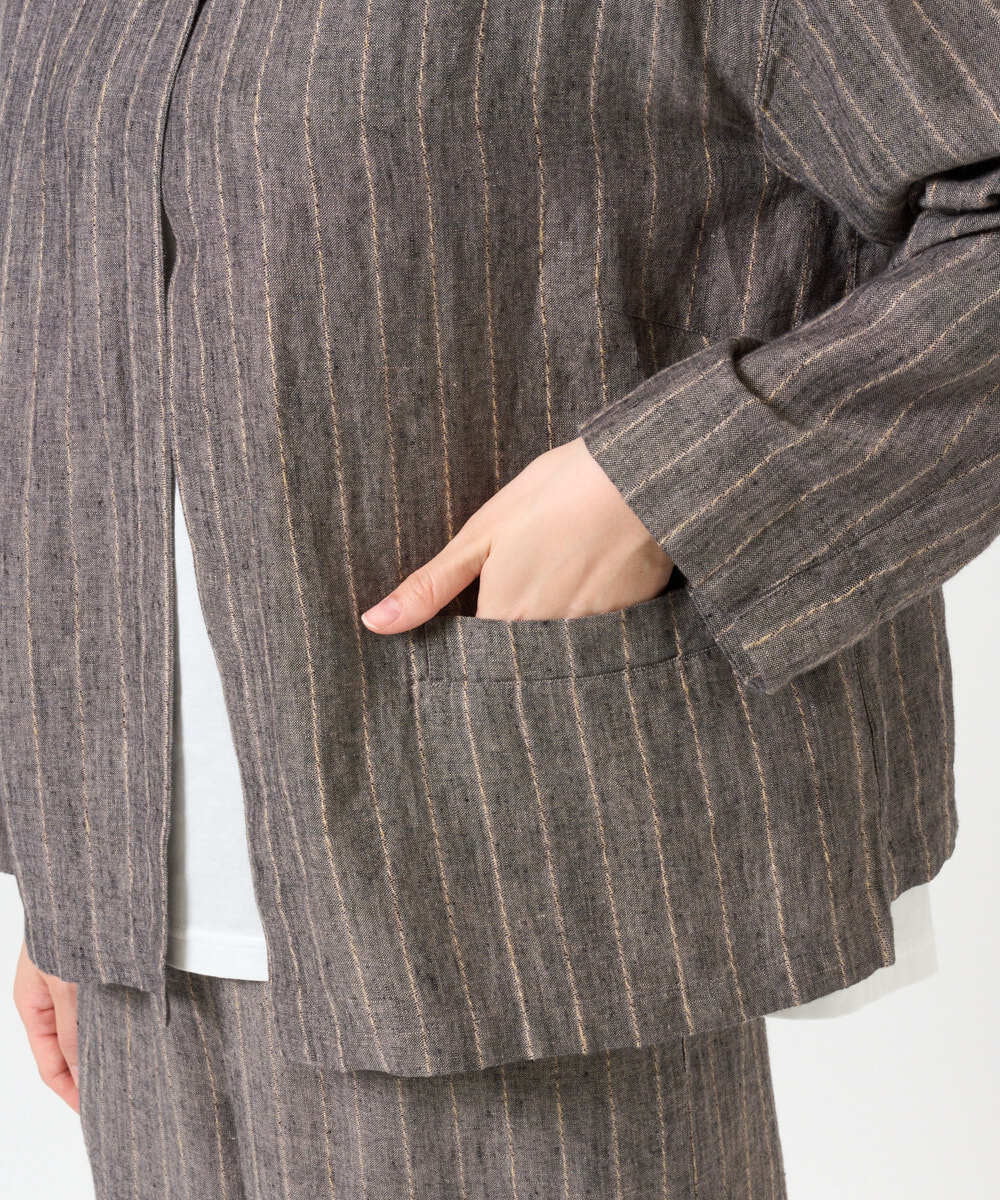 NGDGE50430 GIANNI LO GIUDICE(ジャンニ ロ ジュディチェ) [洗える]リネンステッチストライプジャケット ブラック