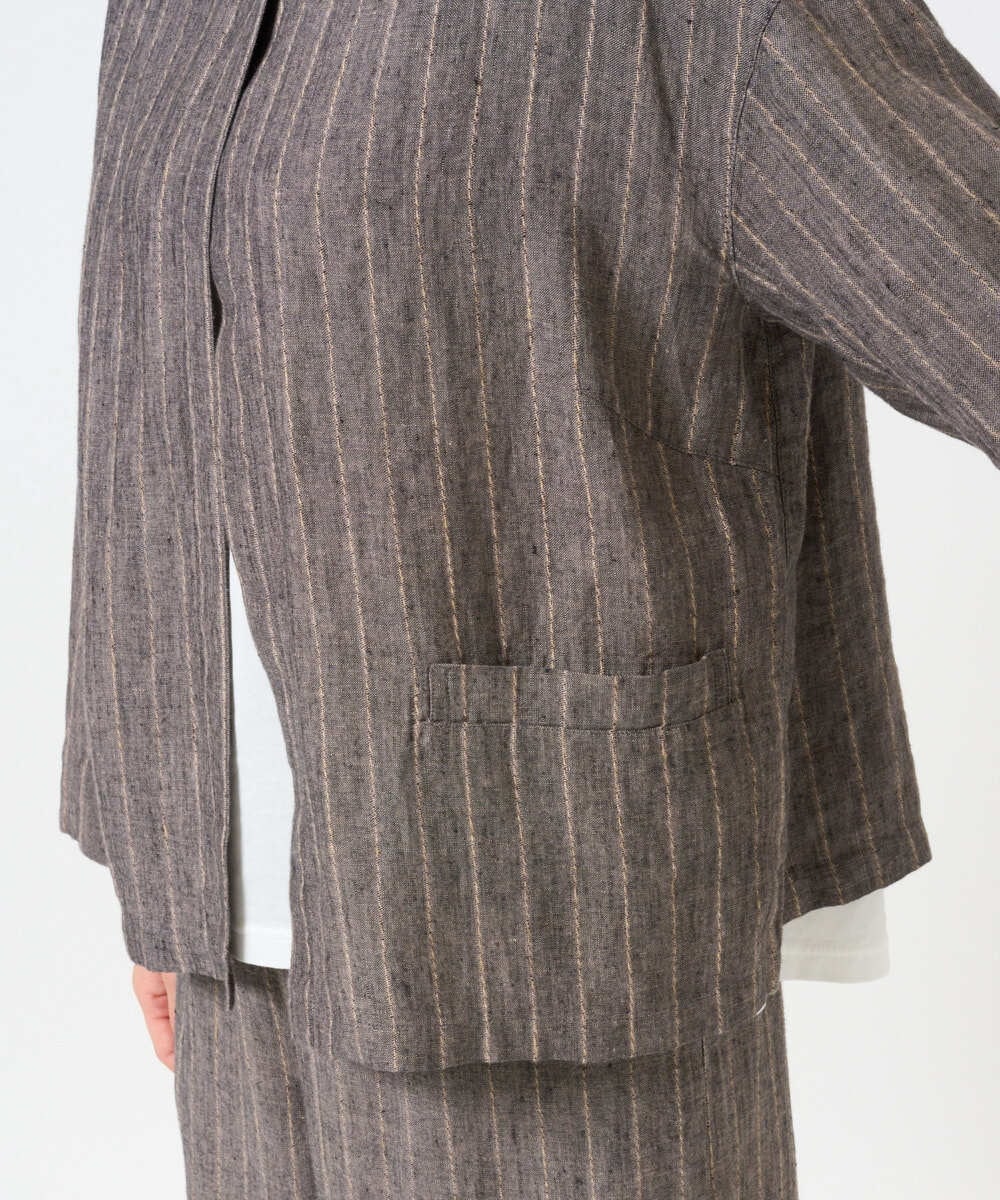 NGDGE50430 GIANNI LO GIUDICE(ジャンニ ロ ジュディチェ) [洗える]リネンステッチストライプジャケット ブラック