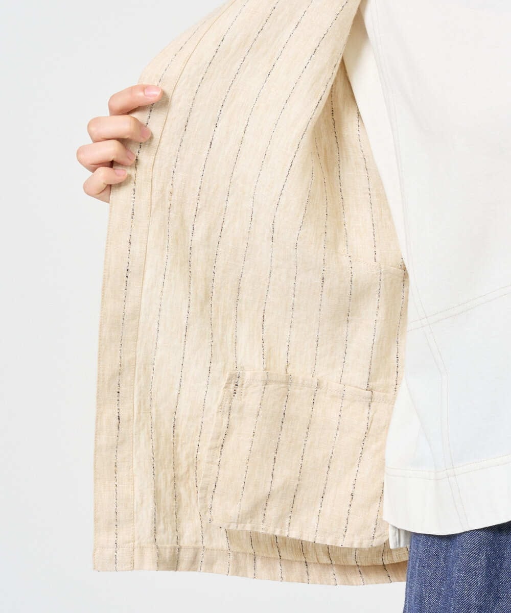 NGDGE50430 GIANNI LO GIUDICE(ジャンニ ロ ジュディチェ) [洗える]リネンステッチストライプジャケット ブラック