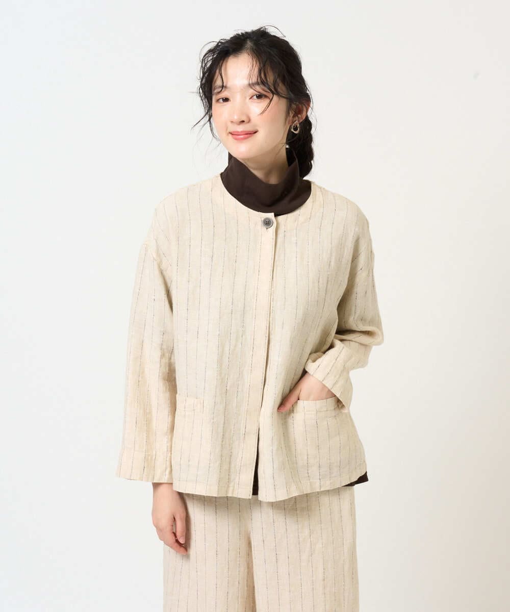 NGDGE50430 GIANNI LO GIUDICE(ジャンニ ロ ジュディチェ) [洗える]リネンステッチストライプジャケット ブラック