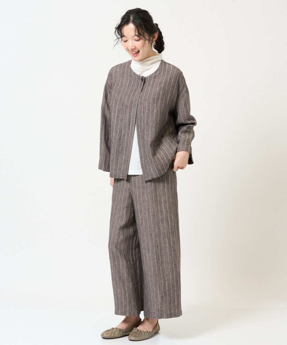 NGDGE50430 GIANNI LO GIUDICE(ジャンニ ロ ジュディチェ) [洗える]リネンステッチストライプジャケット ブラック