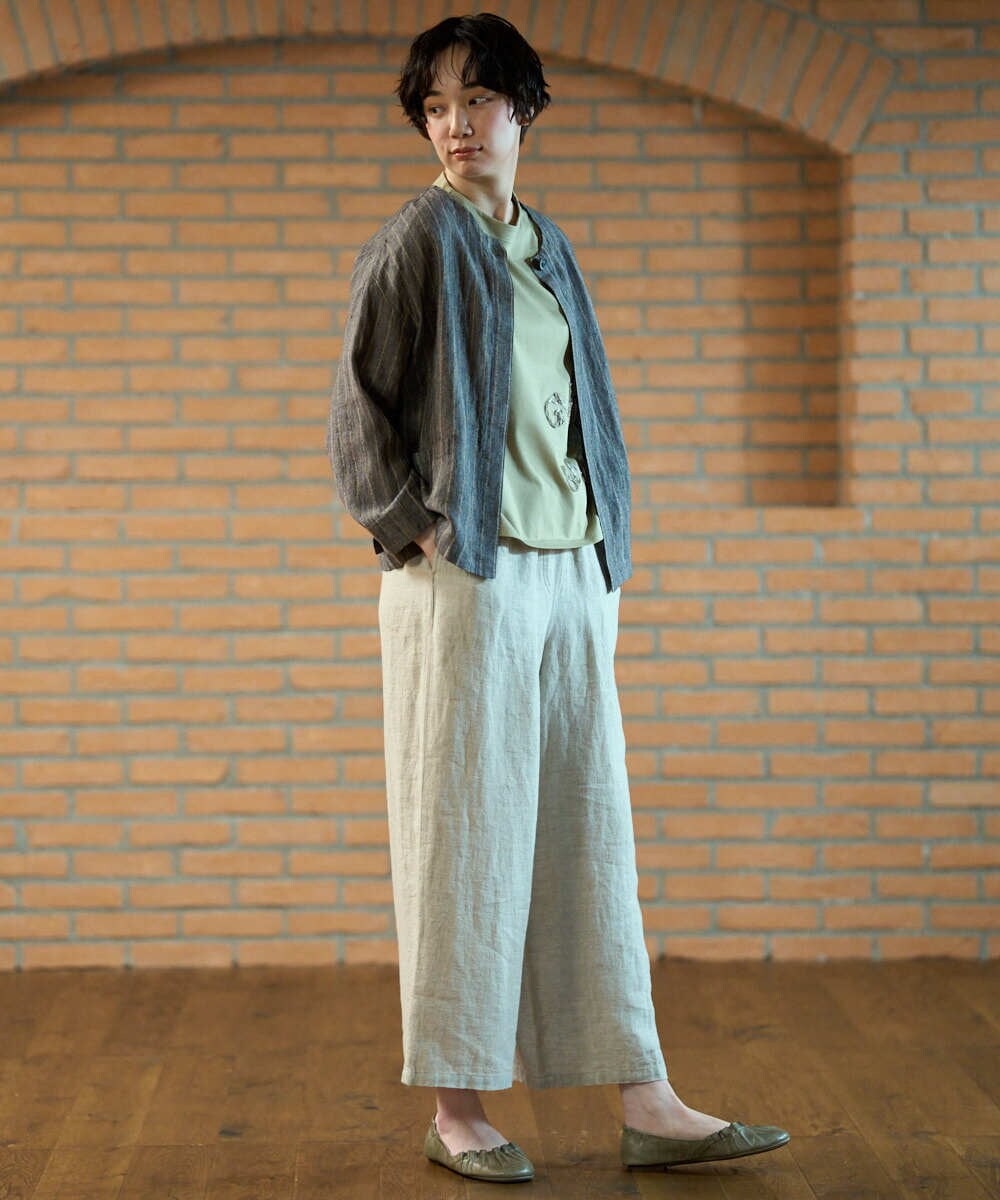 NGDGE50430 GIANNI LO GIUDICE(ジャンニ ロ ジュディチェ) [洗える]リネンステッチストライプジャケット ブラック