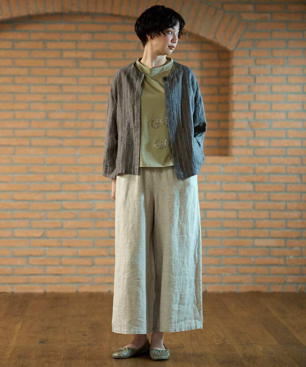 NGDGE50430 GIANNI LO GIUDICE(ジャンニ ロ ジュディチェ) [洗える]リネンステッチストライプジャケット ブラック