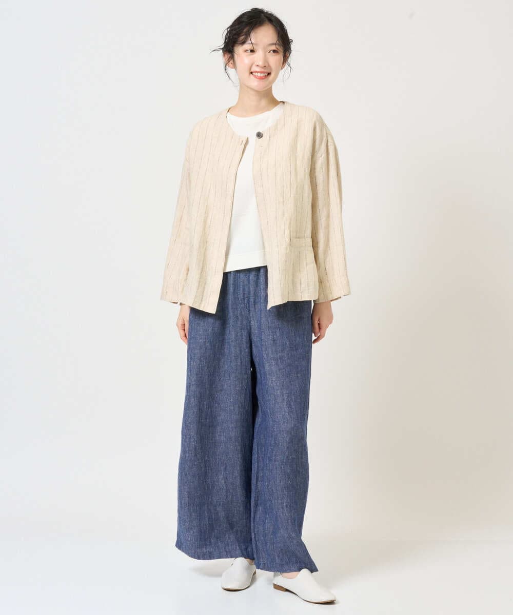 NGDGE50430 GIANNI LO GIUDICE(ジャンニ ロ ジュディチェ) [洗える]リネンステッチストライプジャケット ブラック