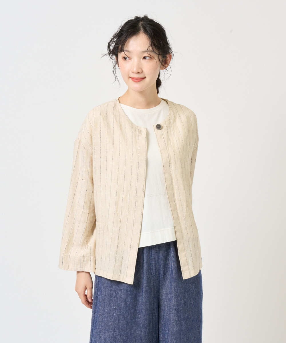 NGDGE50430 GIANNI LO GIUDICE(ジャンニ ロ ジュディチェ) [洗える]リネンステッチストライプジャケット ブラック