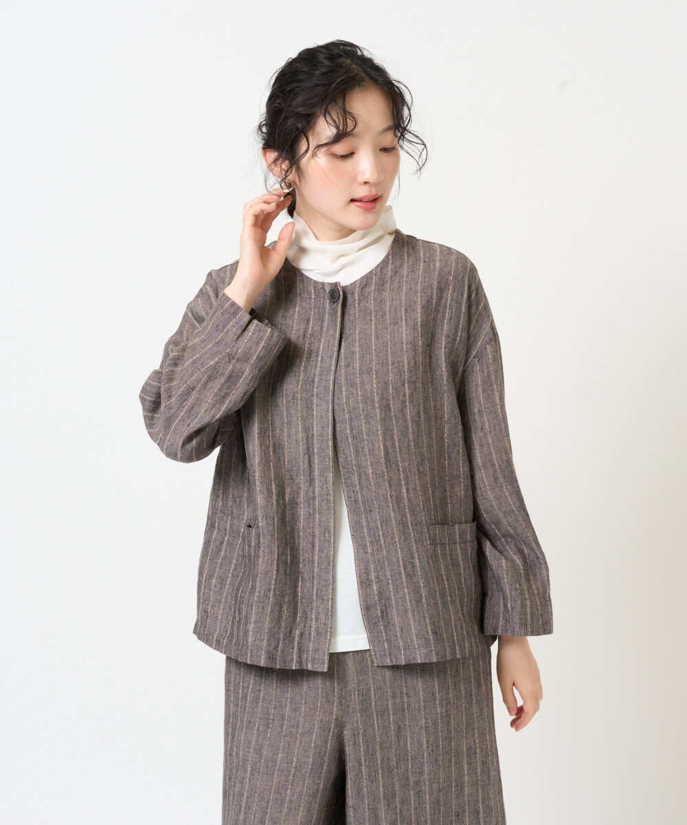 NGDGE50430 GIANNI LO GIUDICE(ジャンニ ロ ジュディチェ) [洗える]リネンステッチストライプジャケット ブラック