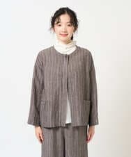 NGDGE50430 GIANNI LO GIUDICE(ジャンニ ロ ジュディチェ) [洗える]リネンステッチストライプジャケット ブラック