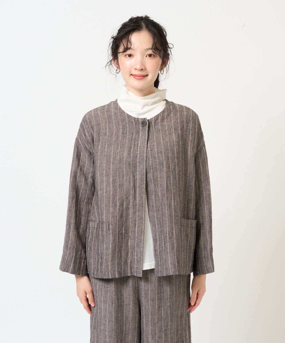 NGDGE50430 GIANNI LO GIUDICE(ジャンニ ロ ジュディチェ) [洗える]リネンステッチストライプジャケット ブラック