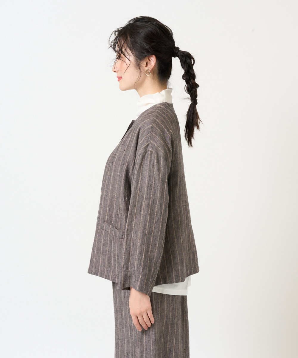 NGDGE50430 GIANNI LO GIUDICE(ジャンニ ロ ジュディチェ) [洗える]リネンステッチストライプジャケット ブラック