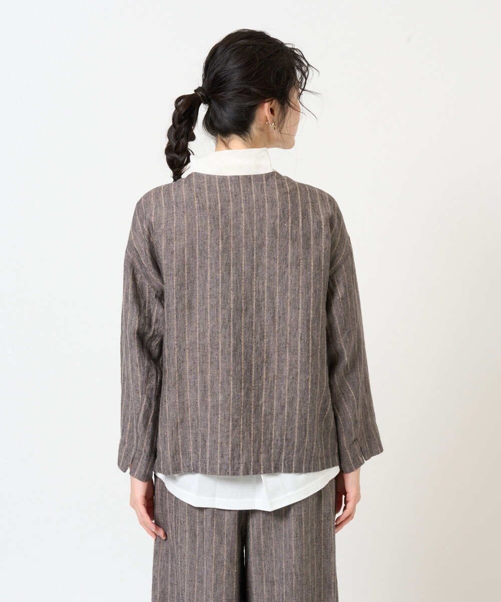 NGDGE50430 GIANNI LO GIUDICE(ジャンニ ロ ジュディチェ) [洗える]リネンステッチストライプジャケット ブラック