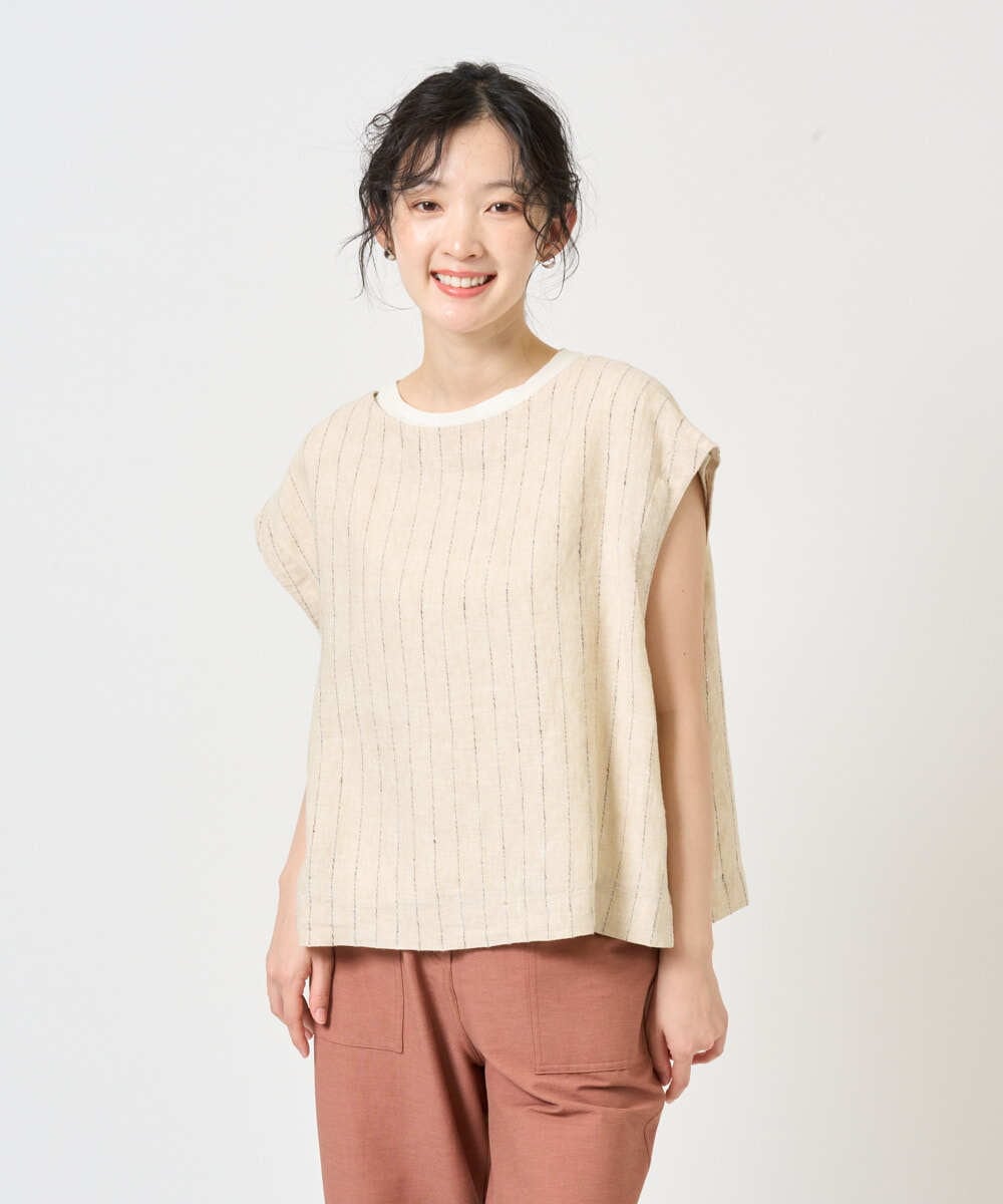 NGDGE51300 GIANNI LO GIUDICE(ジャンニ ロ ジュディチェ) [洗える]リネンステッチストライプベスト ベージュ