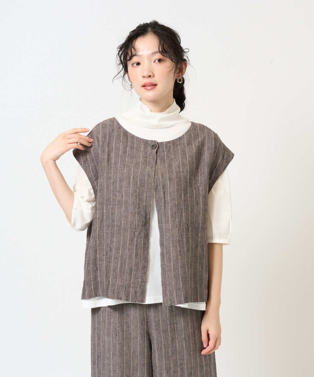 NGDGE51300 GIANNI LO GIUDICE(ジャンニ ロ ジュディチェ) [洗える]リネンステッチストライプベスト ブラック