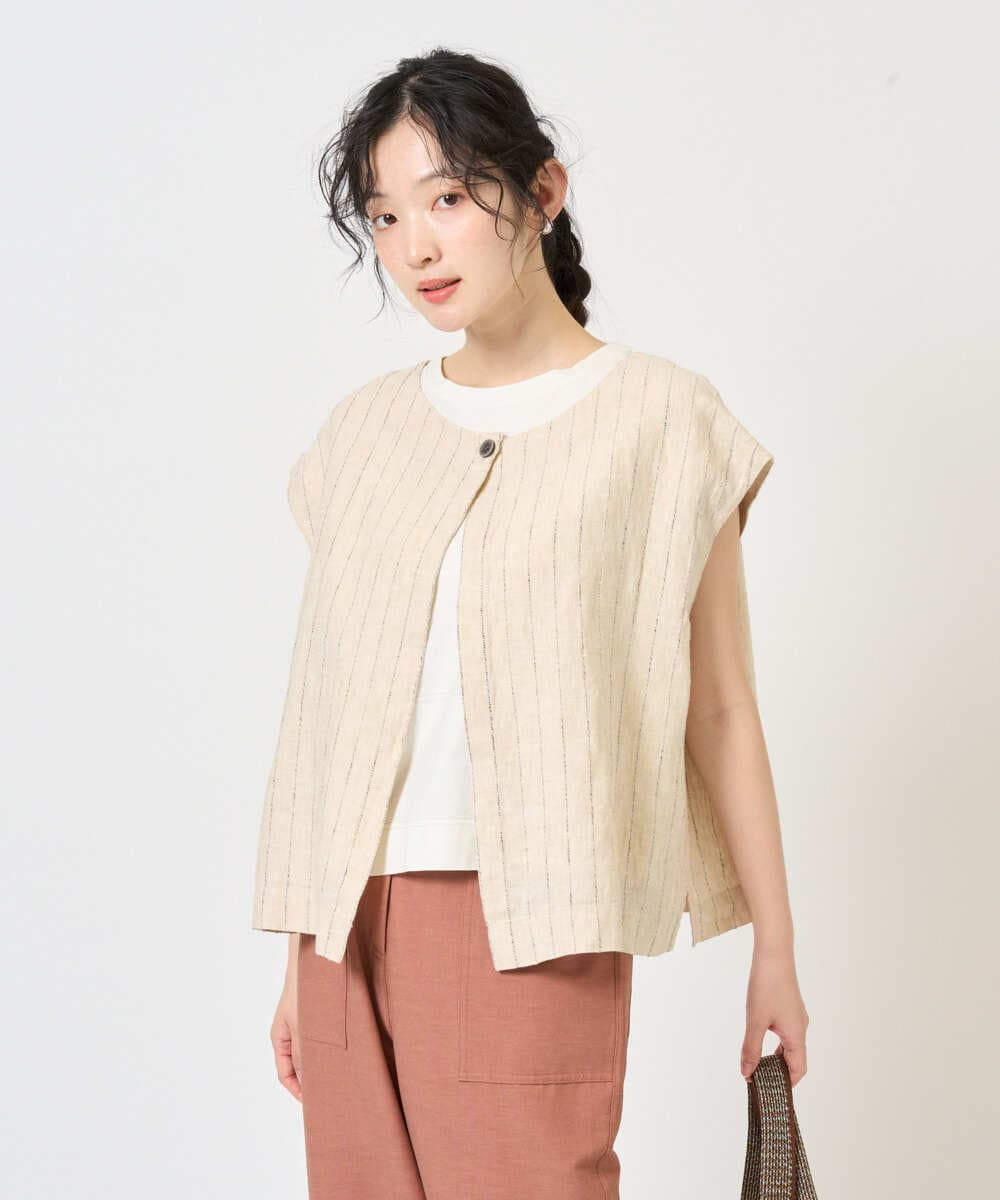 NGDGE51300 GIANNI LO GIUDICE(ジャンニ ロ ジュディチェ) [洗える]リネンステッチストライプベスト ブラック