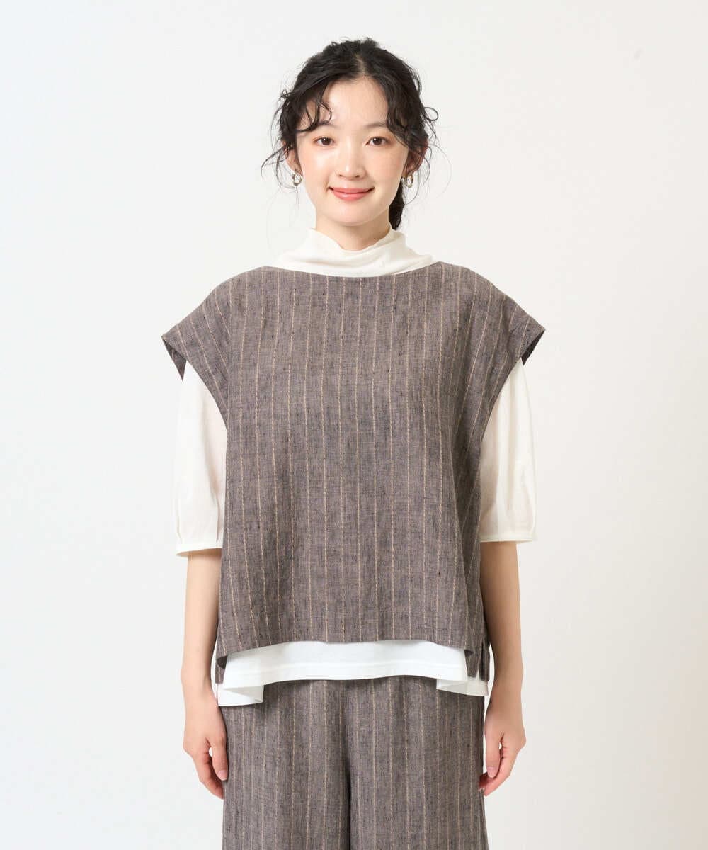 NGDGE51300 GIANNI LO GIUDICE(ジャンニ ロ ジュディチェ) [洗える]リネンステッチストライプベスト ブラック