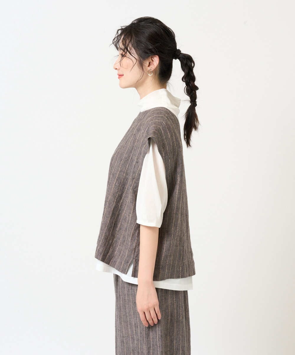 NGDGE51300 GIANNI LO GIUDICE(ジャンニ ロ ジュディチェ) [洗える]リネンステッチストライプベスト ブラック