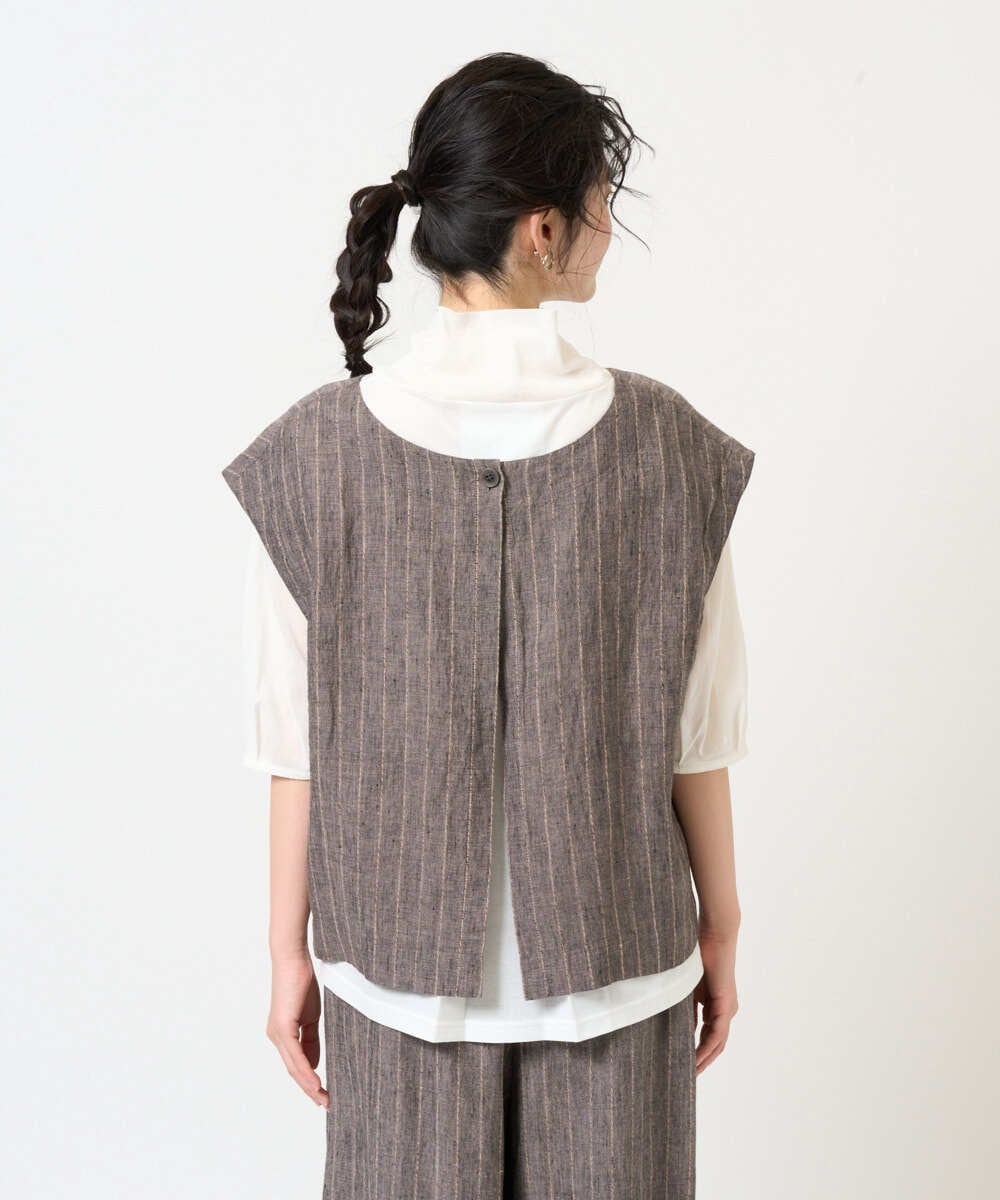 NGDGE51300 GIANNI LO GIUDICE(ジャンニ ロ ジュディチェ) [洗える]リネンステッチストライプベスト ブラック