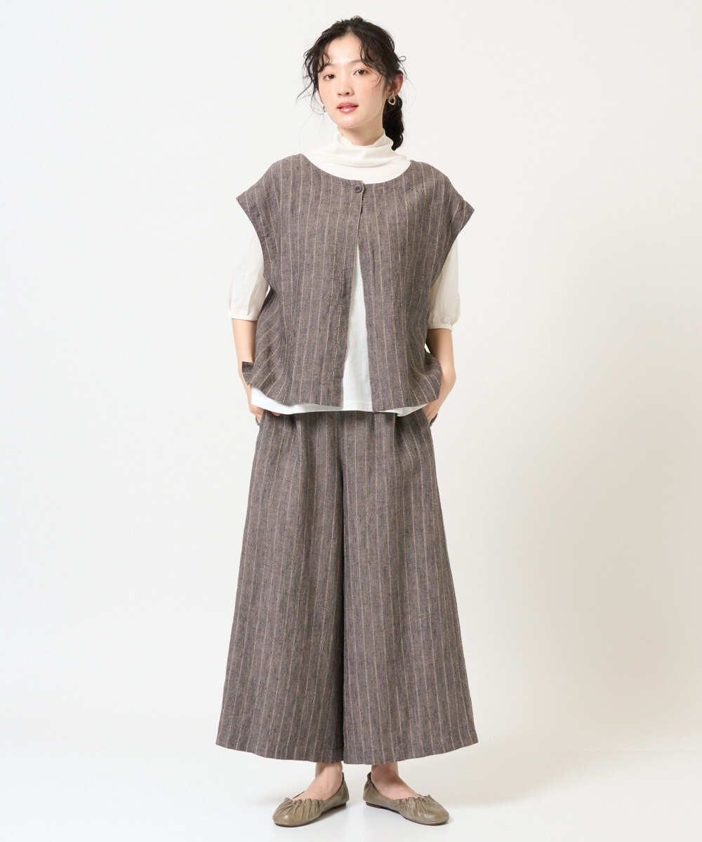 NGDGE51300 GIANNI LO GIUDICE(ジャンニ ロ ジュディチェ) [洗える]リネンステッチストライプベスト ブラック