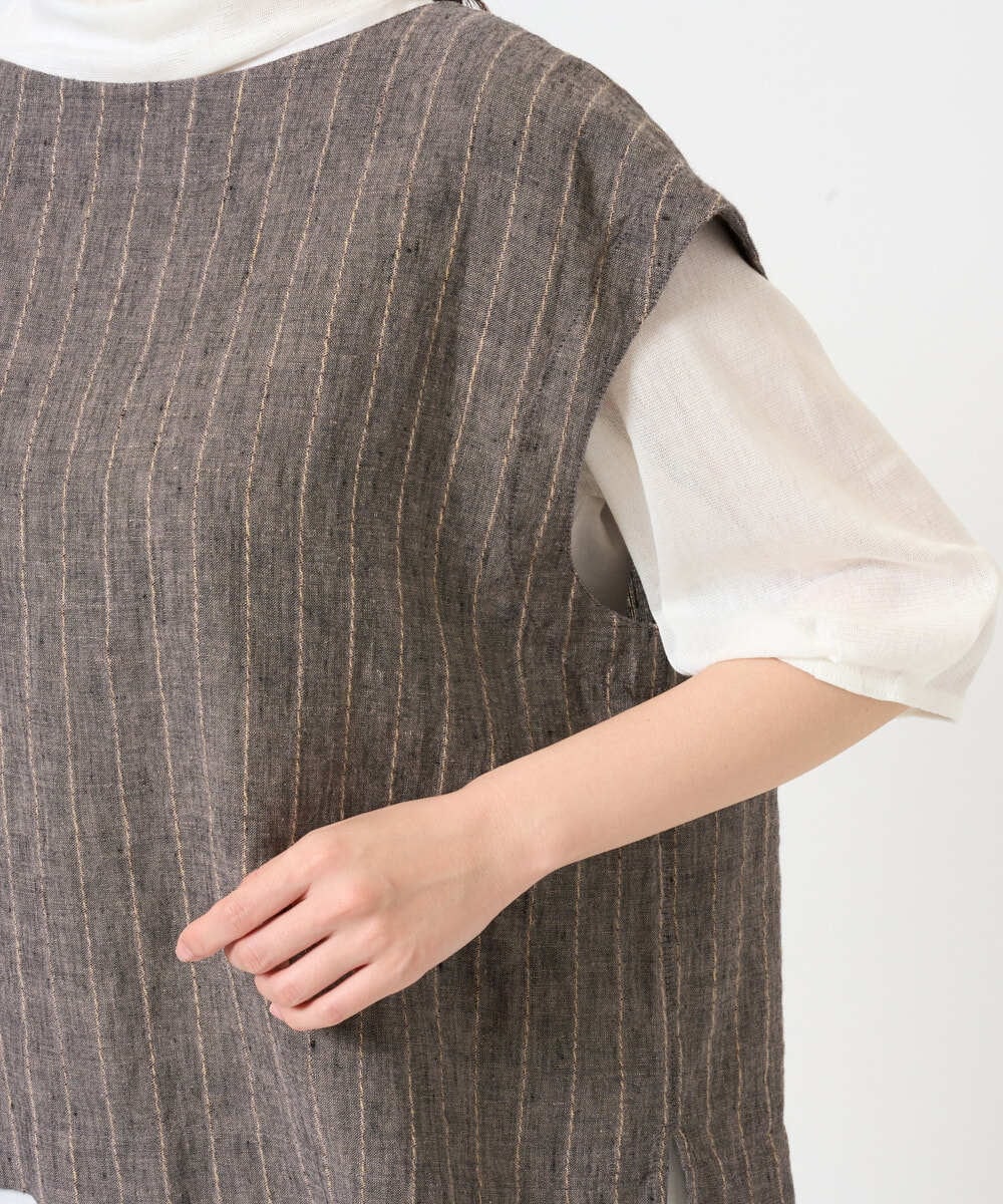 NGDGE51300 GIANNI LO GIUDICE(ジャンニ ロ ジュディチェ) [洗える]リネンステッチストライプベスト ブラック