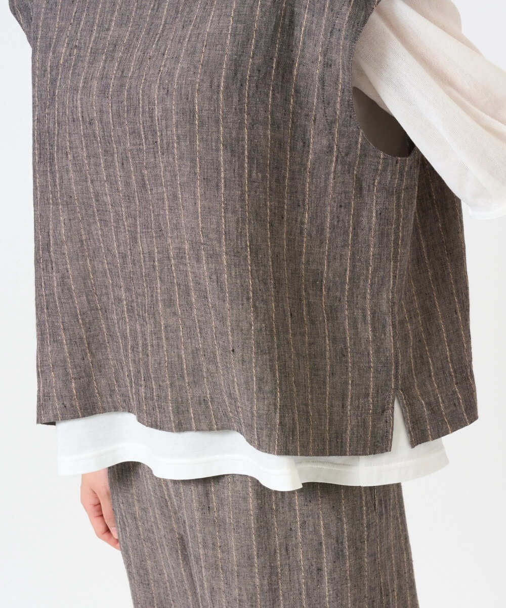 NGDGE51300 GIANNI LO GIUDICE(ジャンニ ロ ジュディチェ) [洗える]リネンステッチストライプベスト ブラック