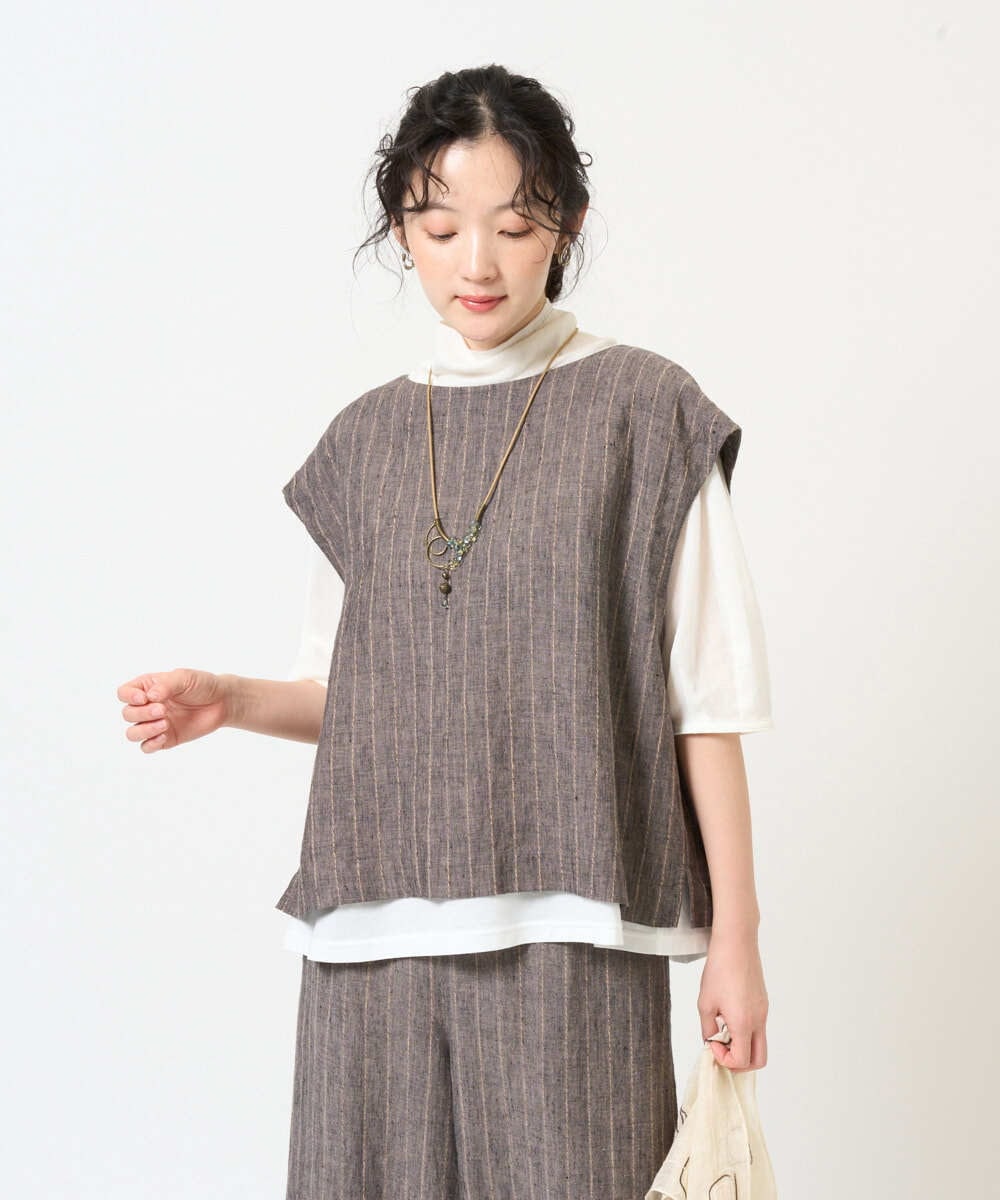 NGDGE51300 GIANNI LO GIUDICE(ジャンニ ロ ジュディチェ) [洗える]リネンステッチストライプベスト ブラック