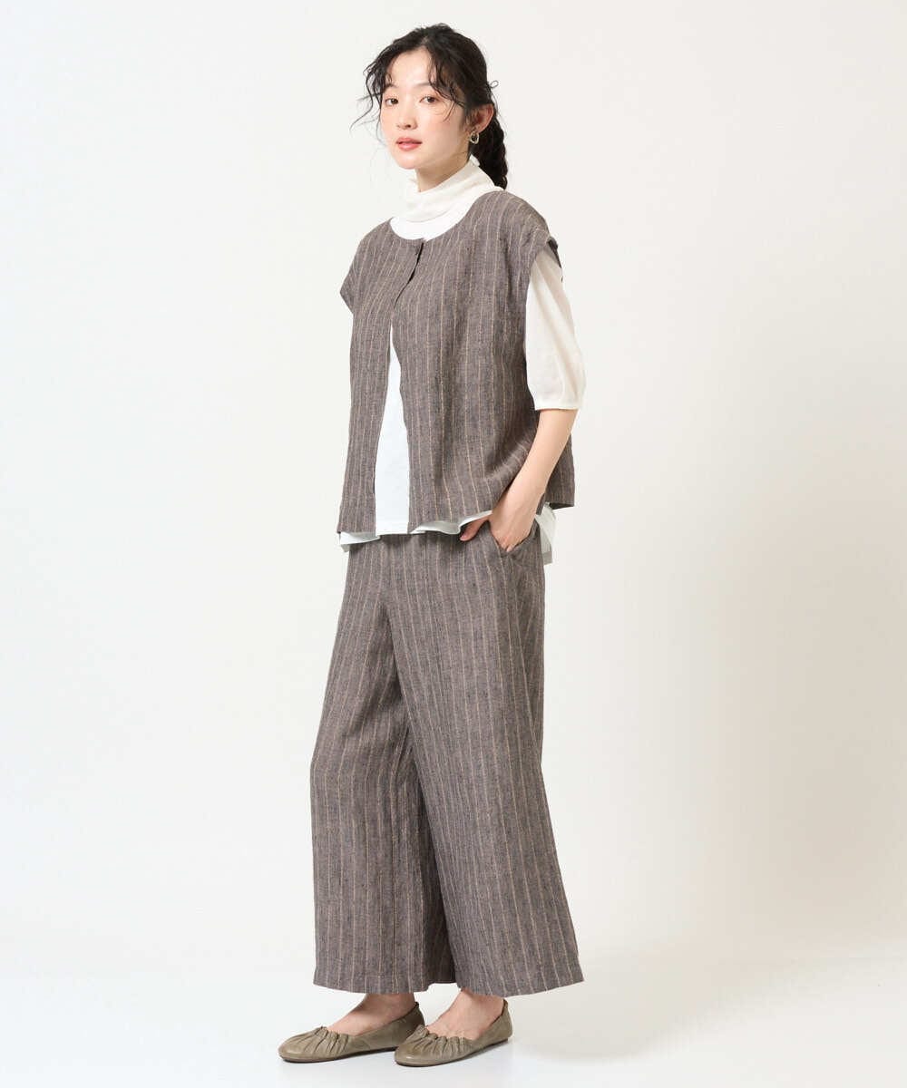 NGDGE51300 GIANNI LO GIUDICE(ジャンニ ロ ジュディチェ) [洗える]リネンステッチストライプベスト ブラック