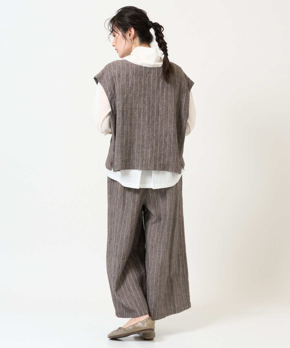 NGDGE51300 GIANNI LO GIUDICE(ジャンニ ロ ジュディチェ) [洗える]リネンステッチストライプベスト ブラック