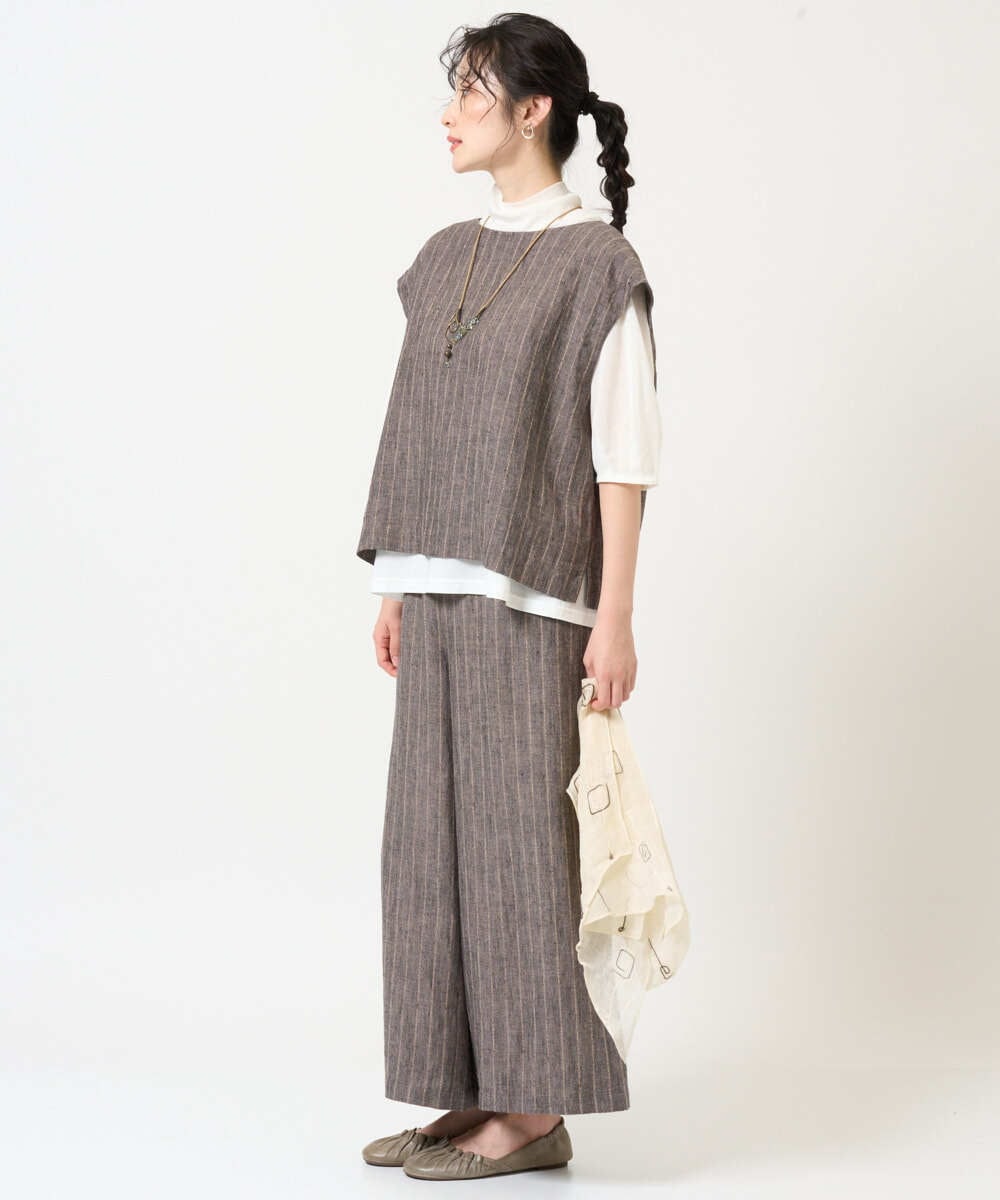 NGDGE51300 GIANNI LO GIUDICE(ジャンニ ロ ジュディチェ) [洗える]リネンステッチストライプベスト ブラック