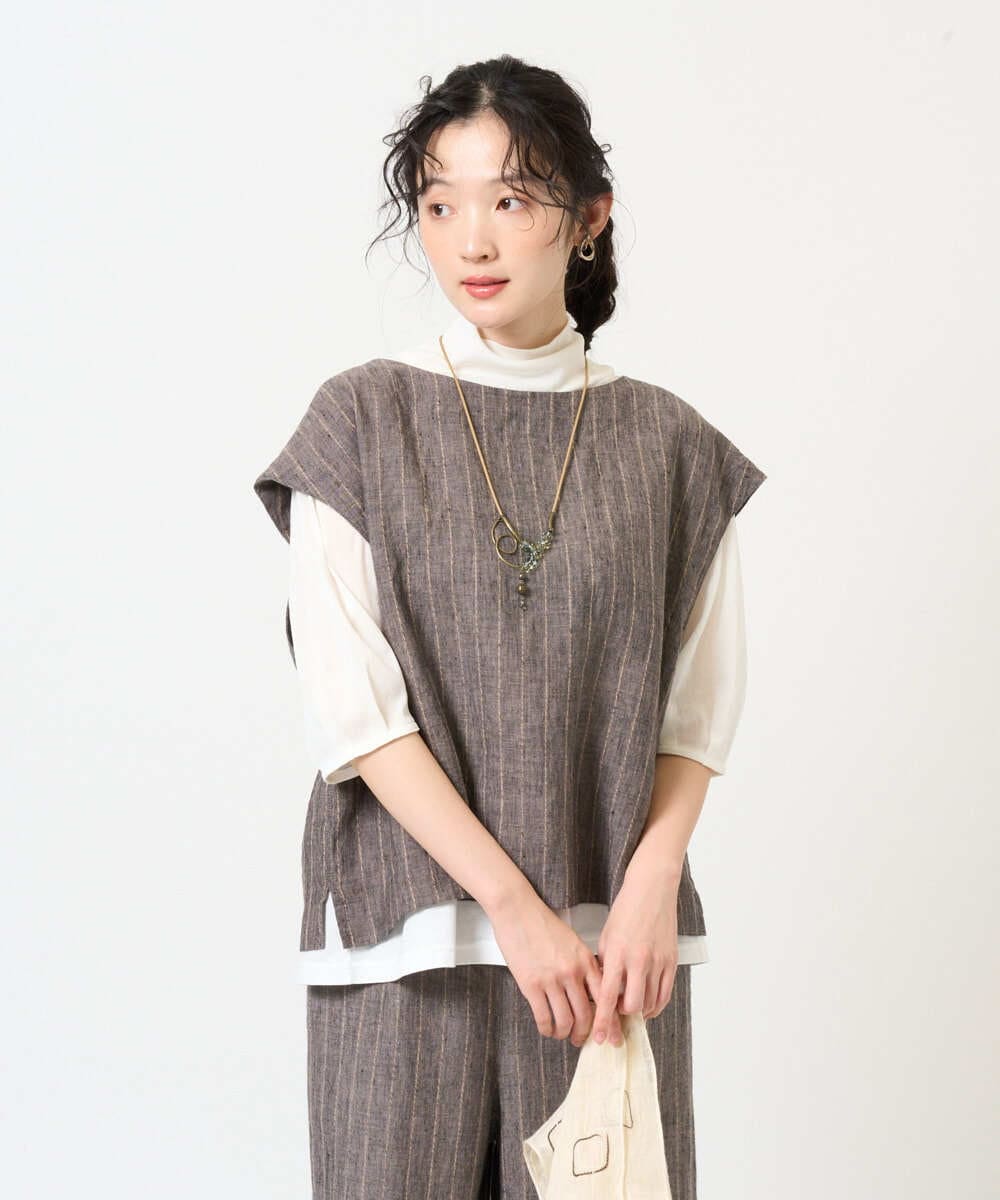 NGDGE51300 GIANNI LO GIUDICE(ジャンニ ロ ジュディチェ) [洗える]リネンステッチストライプベスト ブラック