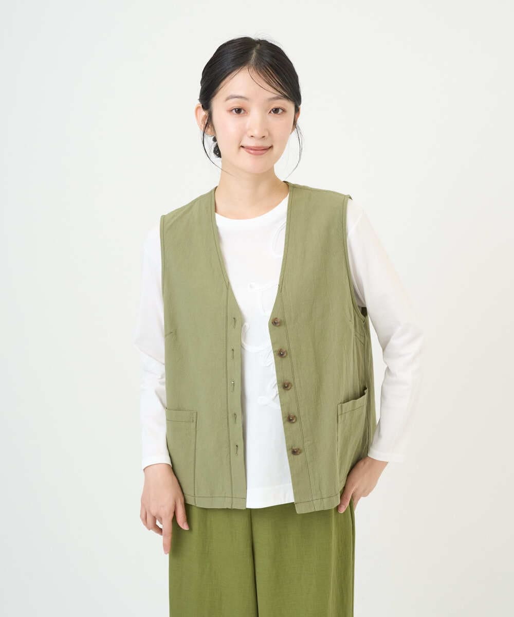 NGDGF27270 GIANNI LO GIUDICE(ジャンニ ロ ジュディチェ) [洗える]コットンナチュラルワッシャーベスト グリーン