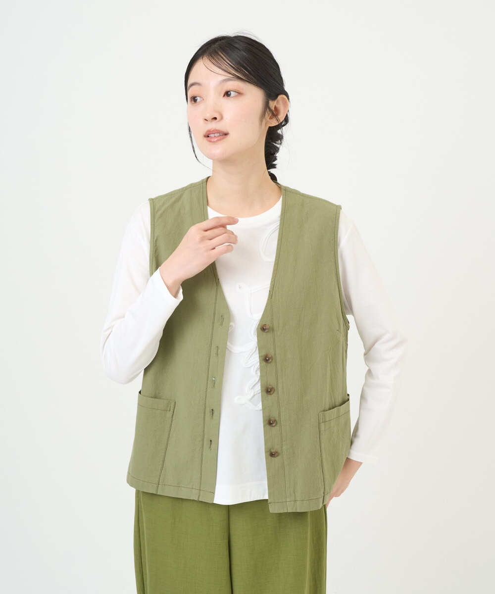 NGDGF27270 GIANNI LO GIUDICE(ジャンニ ロ ジュディチェ) [洗える]コットンナチュラルワッシャーベスト グリーン