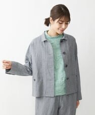 NGDGT30390 GIANNI LO GIUDICE(ジャンニ ロ ジュディチェ) [洗える]千鳥柄コットン麻ブルゾン ネイビー