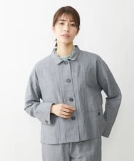 NGDGT30390 GIANNI LO GIUDICE(ジャンニ ロ ジュディチェ) [洗える]千鳥柄コットン麻ブルゾン ネイビー