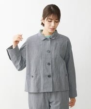 NGDGT30390 GIANNI LO GIUDICE(ジャンニ ロ ジュディチェ) [洗える]千鳥柄コットン麻ブルゾン ネイビー