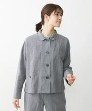 NGDGT30390 GIANNI LO GIUDICE(ジャンニ ロ ジュディチェ) [洗える]千鳥柄コットン麻ブルゾン ネイビー