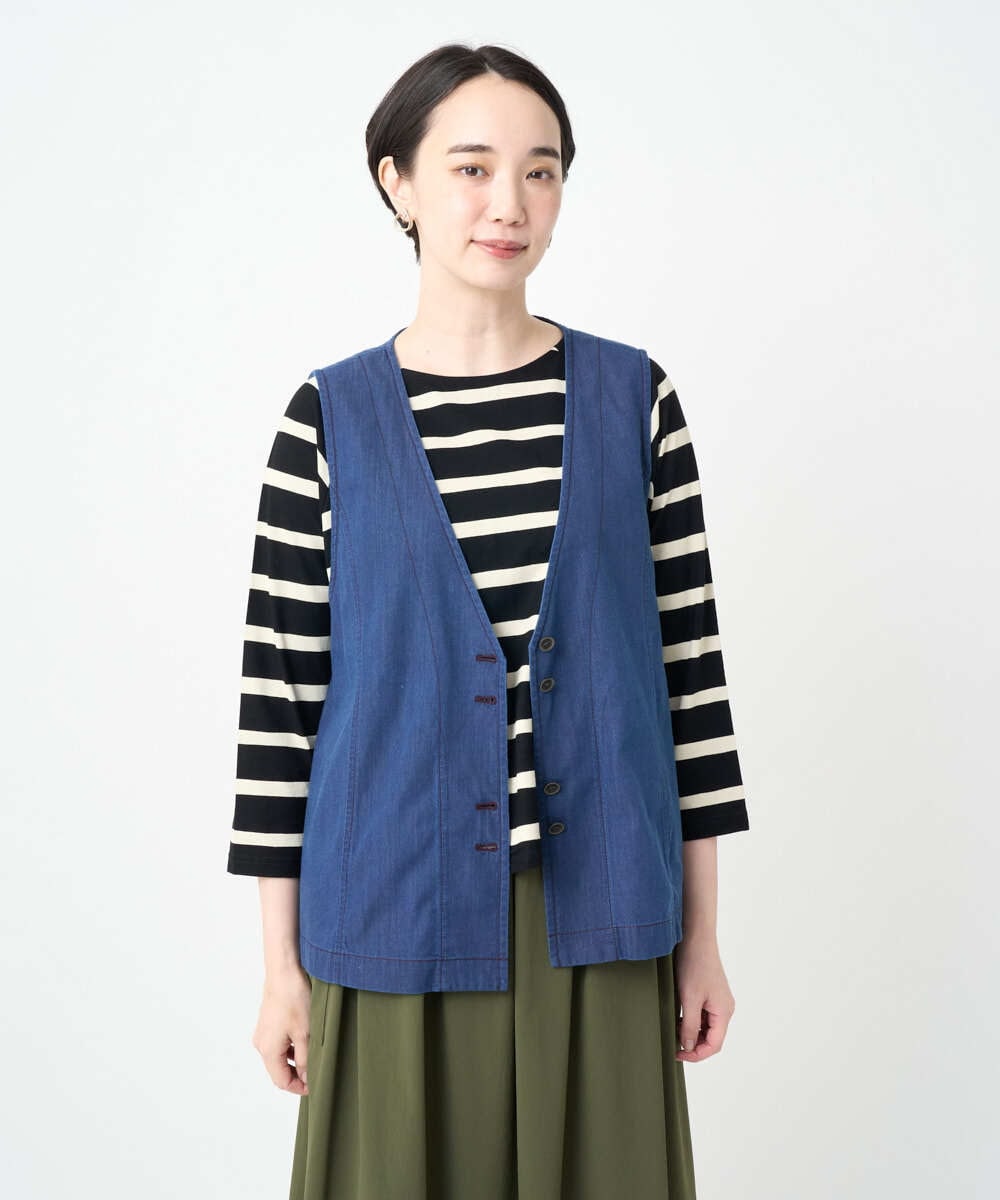 NGDJB21290 GIANNI LO GIUDICE(ジャンニ ロ ジュディチェ) [接触冷感・洗える]ビヨンドデニムＶネックジレ ネイビー