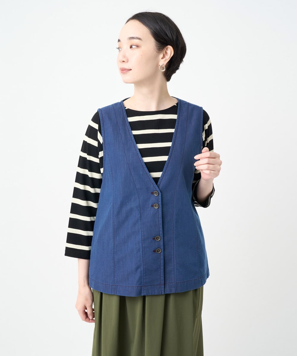 NGDJB21290 GIANNI LO GIUDICE(ジャンニ ロ ジュディチェ) [接触冷感・洗える]ビヨンドデニムＶネックジレ ネイビー