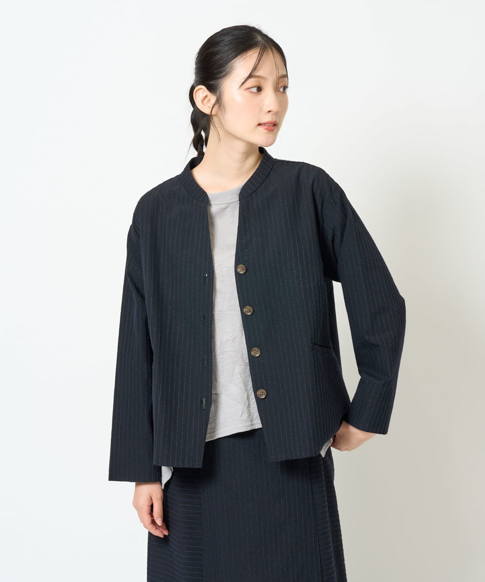 NGDJD11430 GIANNI LO GIUDICE(ジャンニ ロ ジュディチェ) [日本製]ウールステッチストライプジャケット ネイビー
