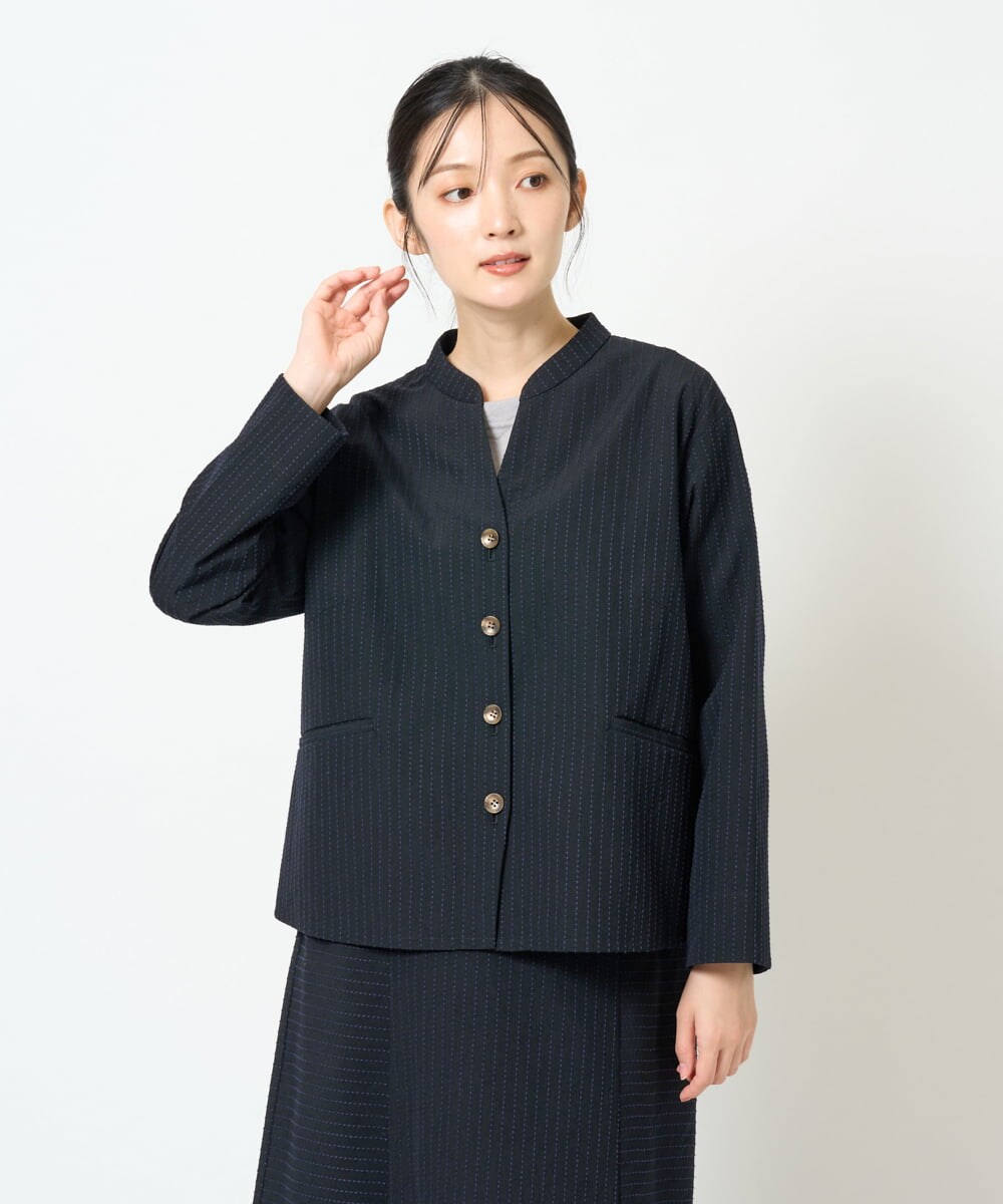 NGDJD11430 GIANNI LO GIUDICE(ジャンニ ロ ジュディチェ) [日本製]ウールステッチストライプジャケット ネイビー