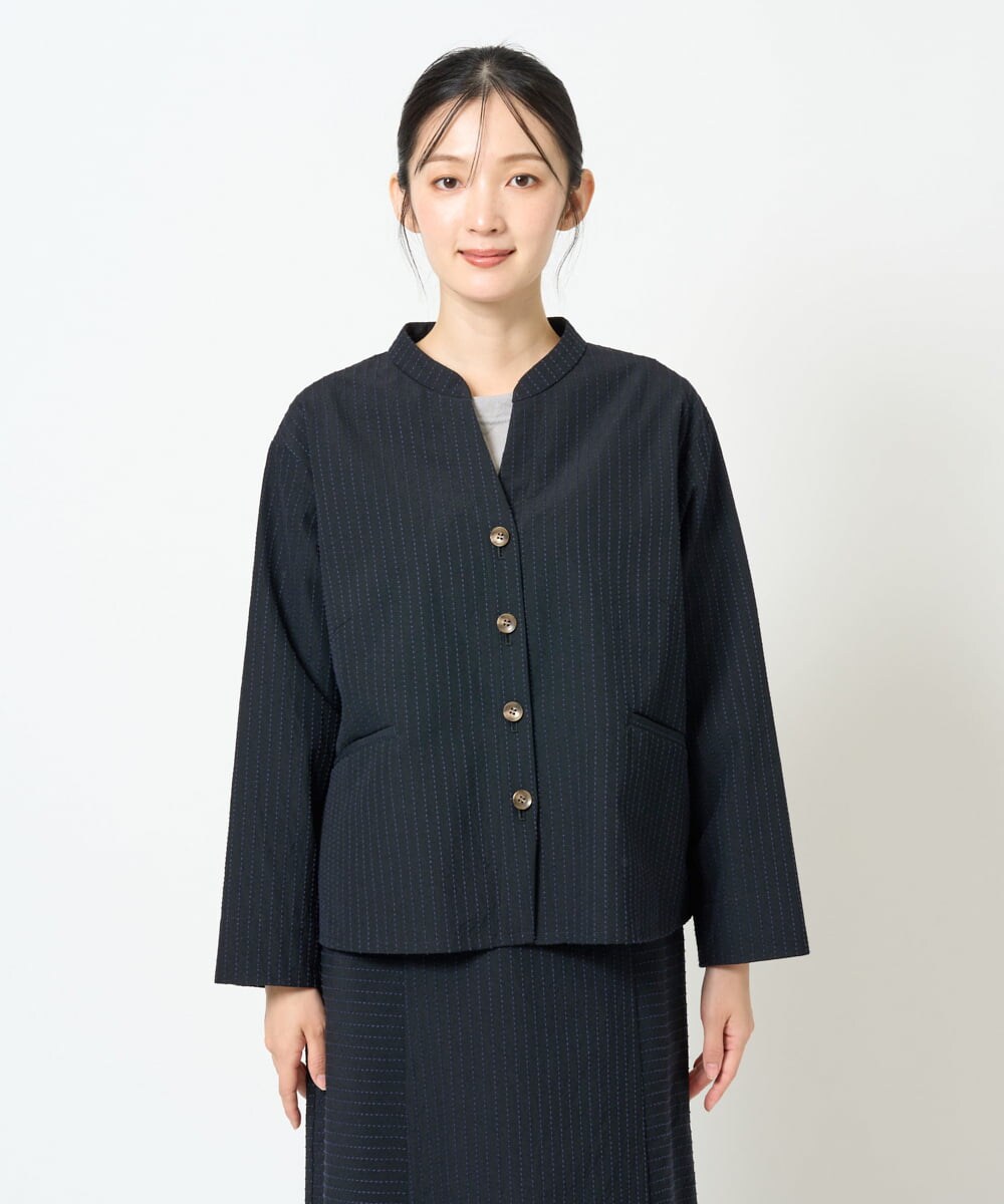 NGDJD11430 GIANNI LO GIUDICE(ジャンニ ロ ジュディチェ) [日本製]ウールステッチストライプジャケット ネイビー