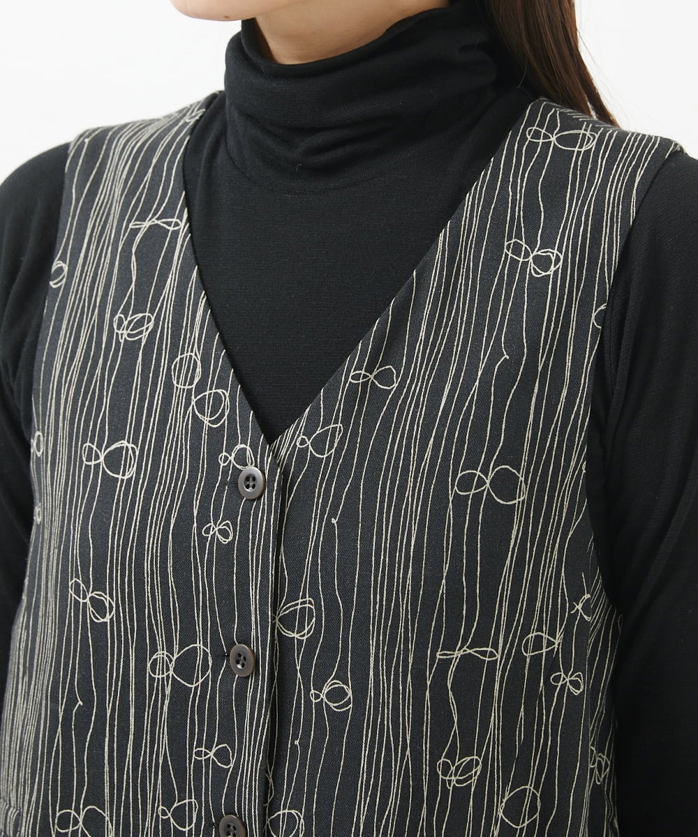 NGEAB50540 GIANNI LO GIUDICE(ジャンニ ロ ジュディチェ) [洗える]ウール混ボイルリボンプリントジャンパースカート ブラック