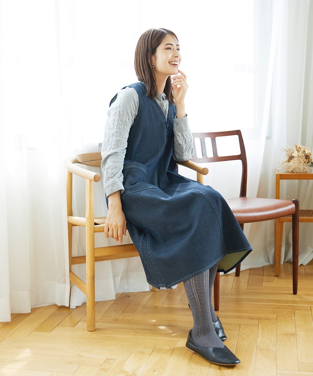 NGEAE12390 GIANNI LO GIUDICE(ジャンニ ロ ジュディチェ) [洗える]デニムカラーリバーワンピース グリーン